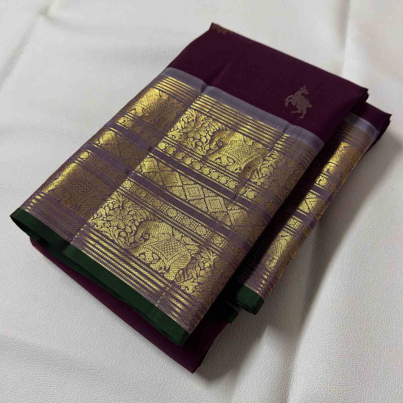 Wine Gaja Paisley Zari Kanchipuram Silk Saree